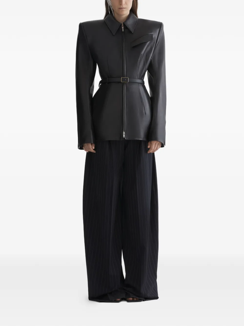  Mugler Leather Fitted Jacket - Black 