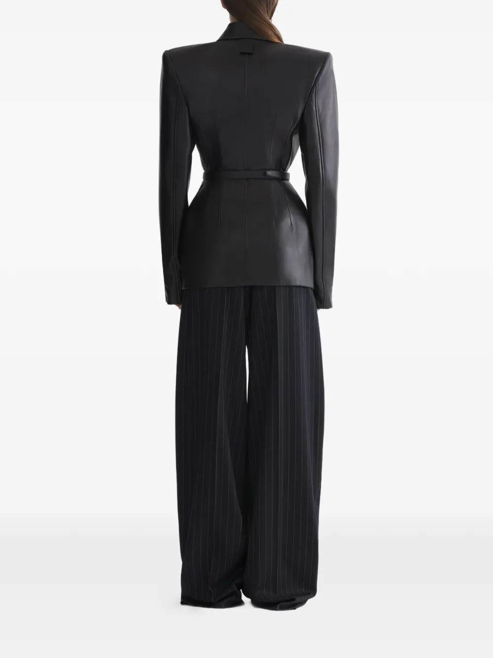 Mugler Leather Oblique Jacket in Black, view 4