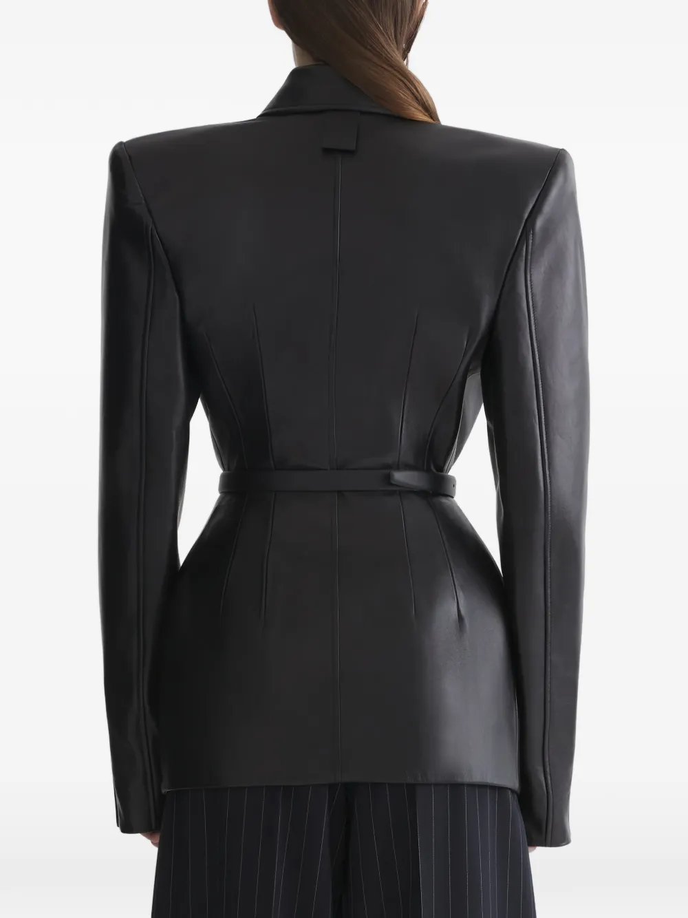 Mugler Leather Oblique Jacket in Black, view 5