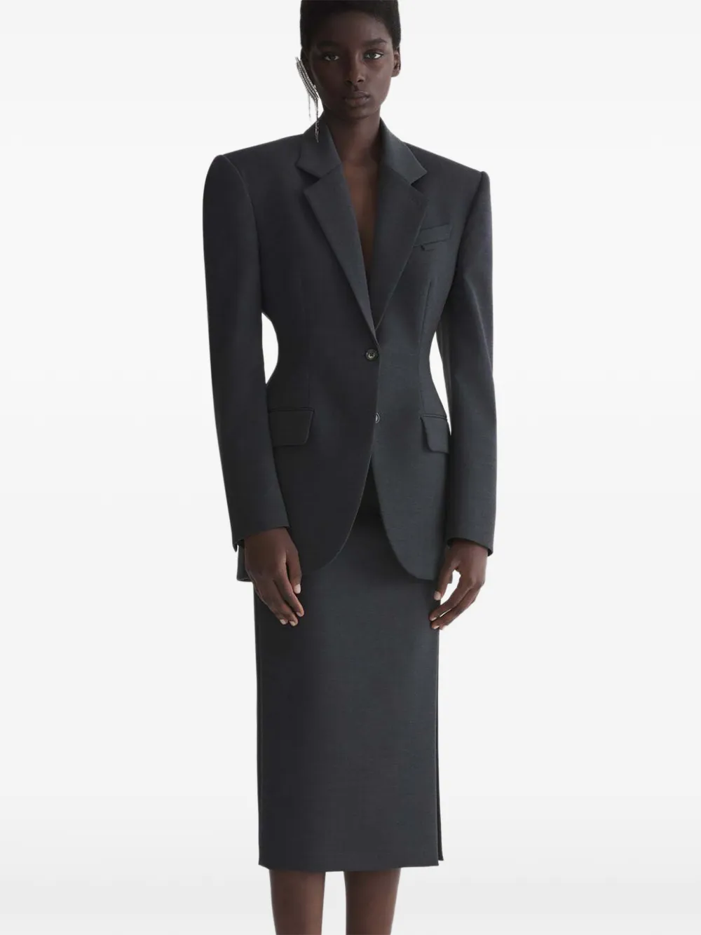  Mugler Padded Shoulder Jacket - Grey 