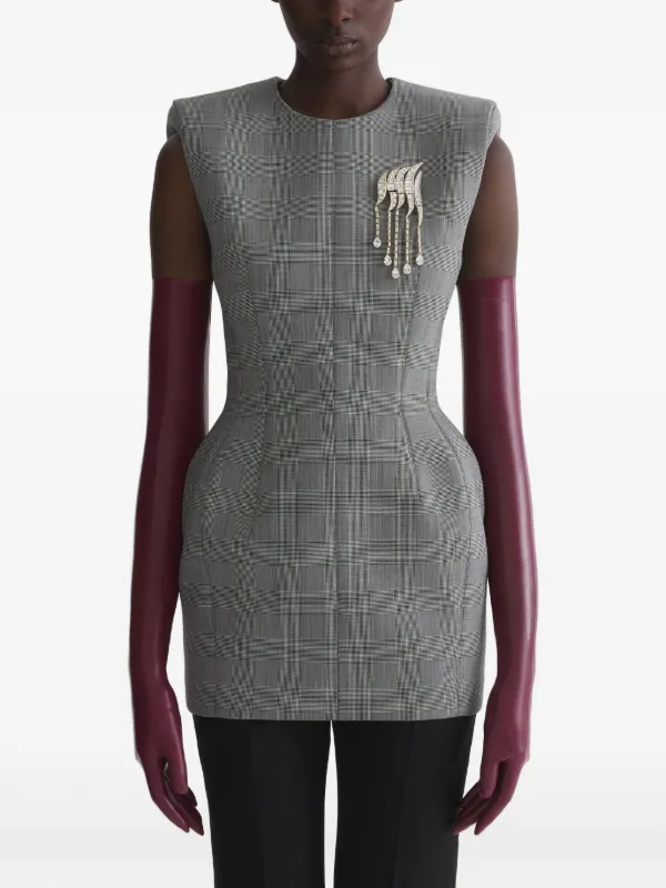Mugler Padded Shoulder Mini Dress in Grey