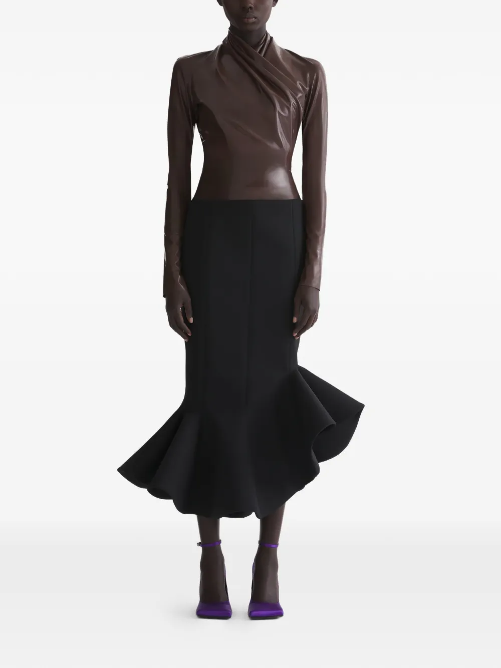 Mugler Top met gedrapeerde mouwen - Bruin