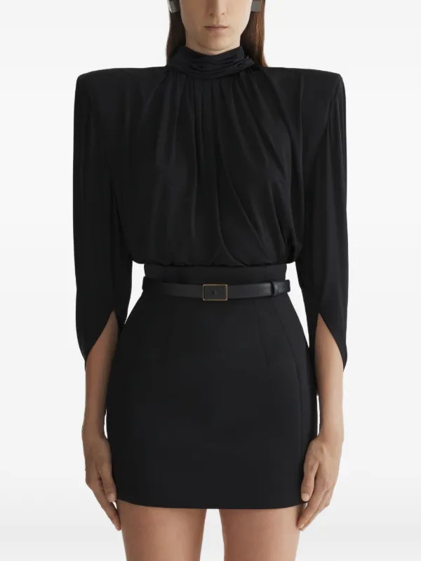 Mugler High-neck Long-sleeve Top in Black