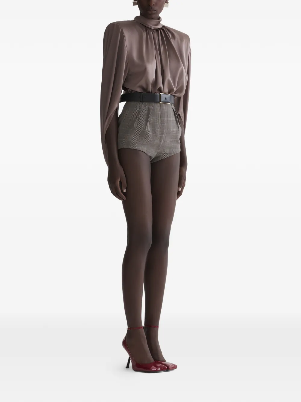  Mugler Draped High-neck Top - Neutrals 