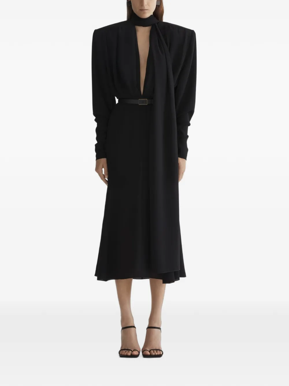 Mugler Abito con sciarpa e cintura - Nero