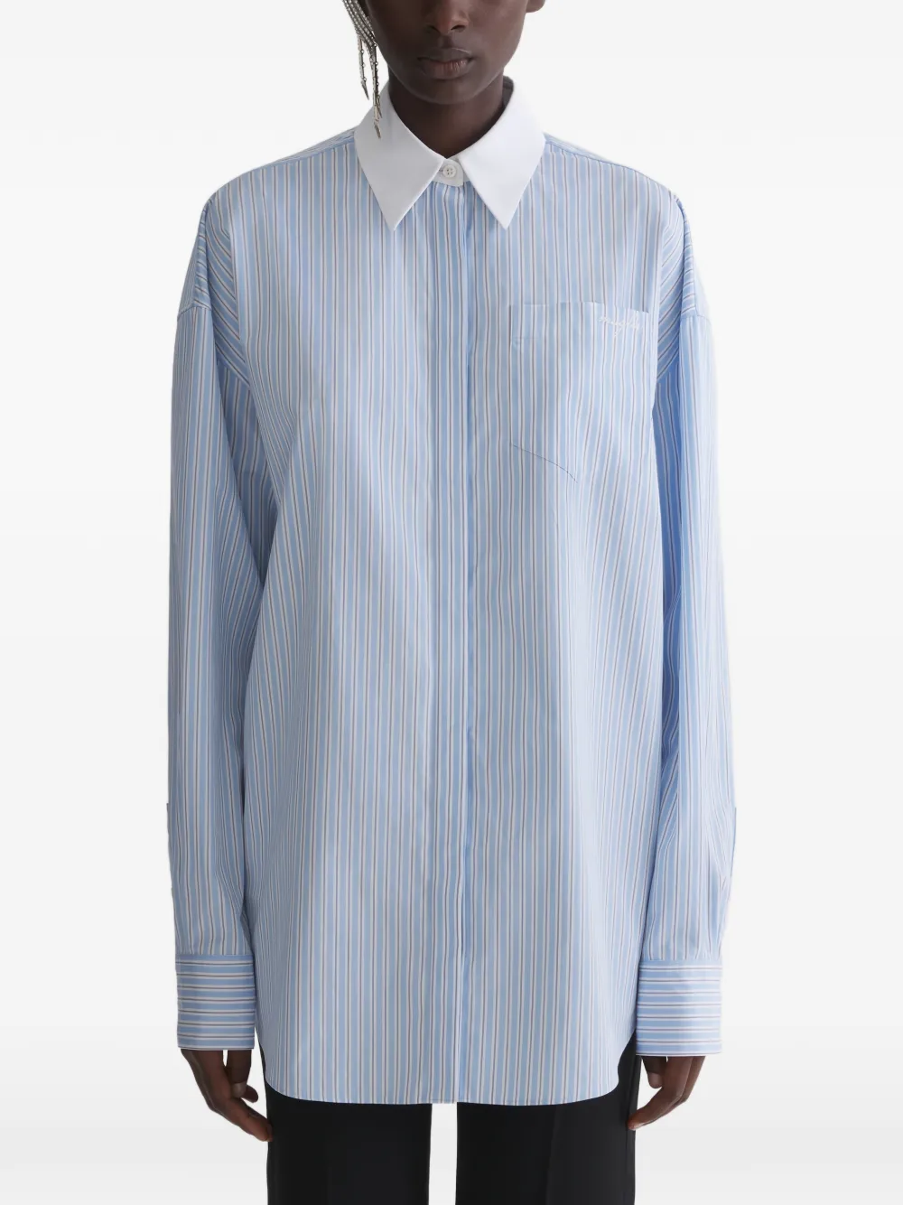 Mugler Camicia con colletto a righe - Blu