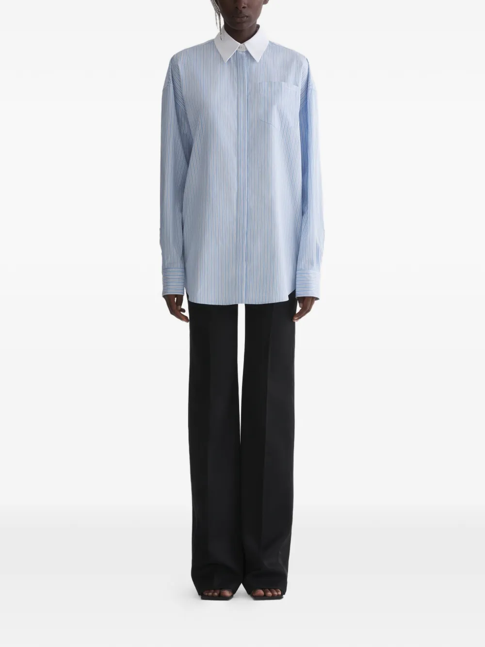 Mugler Blouse met gestreepte kraag - Blauw