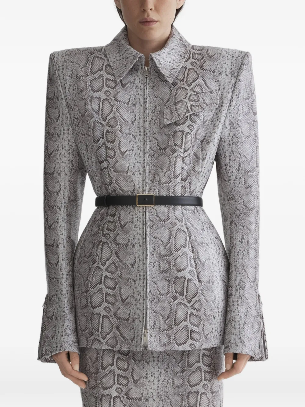 Mugler veste zippée à imprimé serpent - Gris