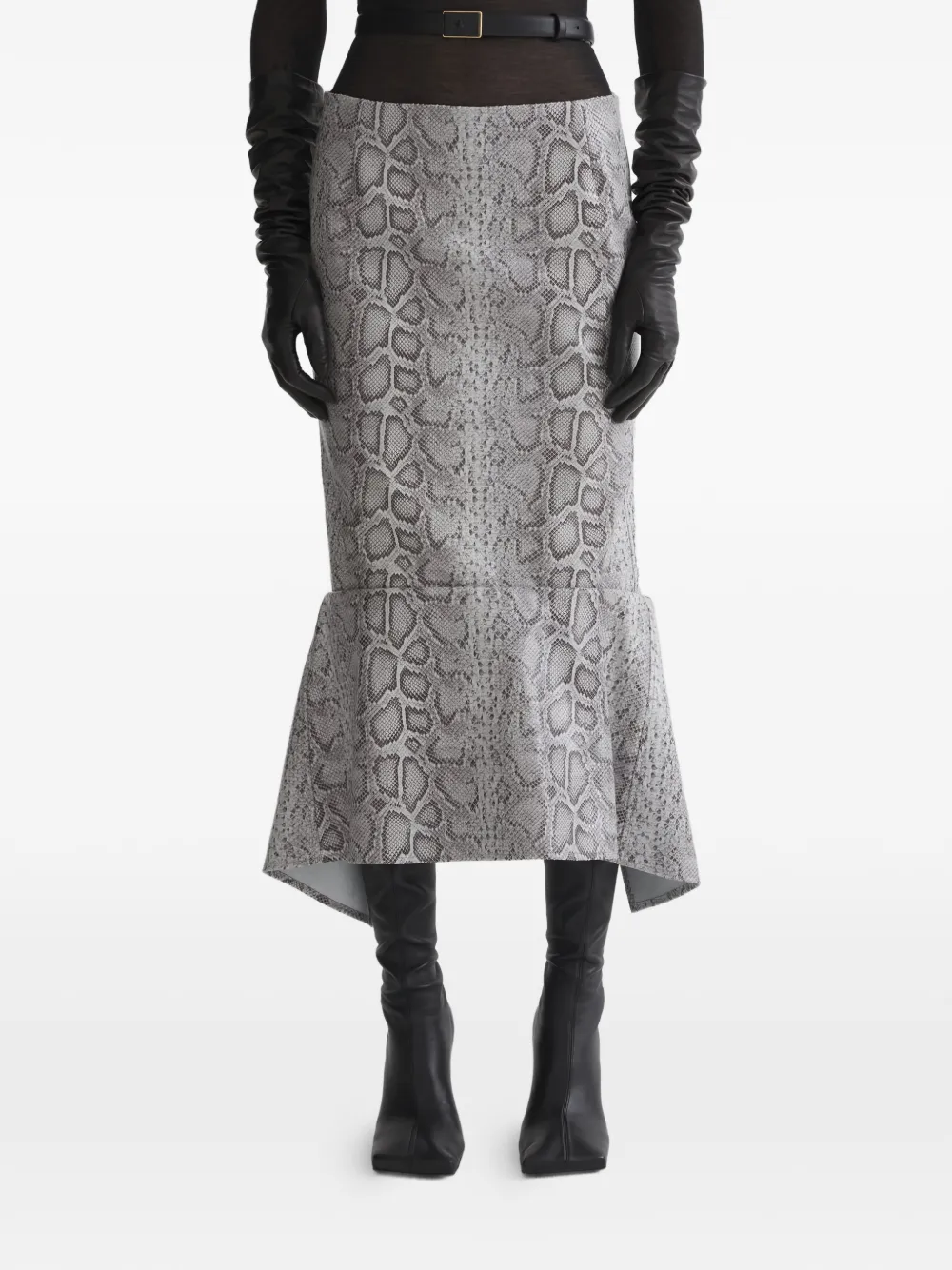 Mugler Snake Print Skirt In Gray