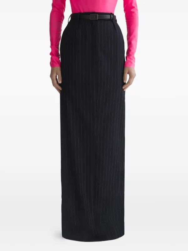Mugler Pinstripe Tailored Long Skirt in Black
