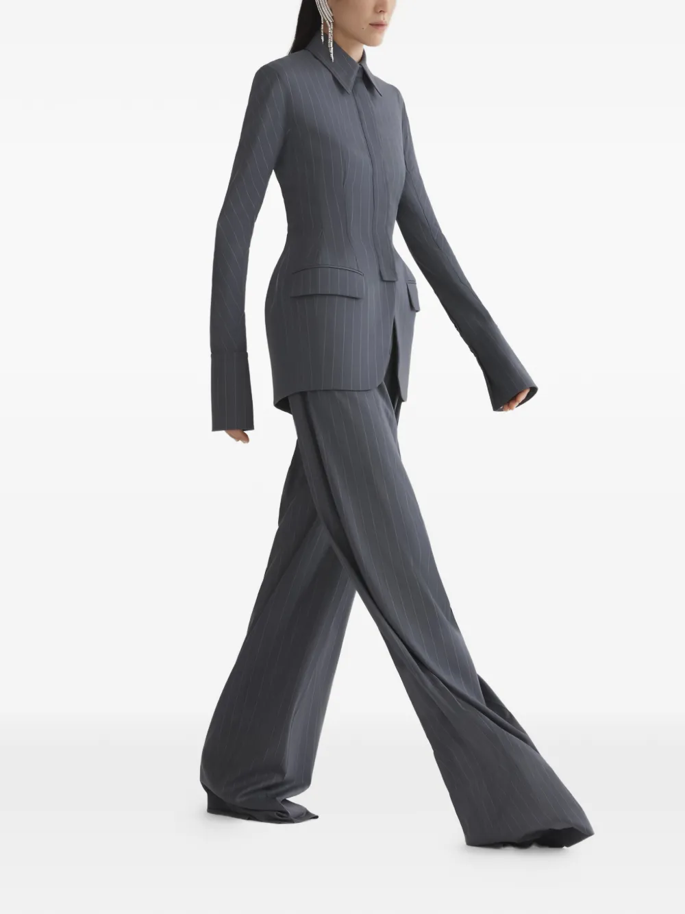  Mugler Pinstripe Wide Leg Trousers - Grey 