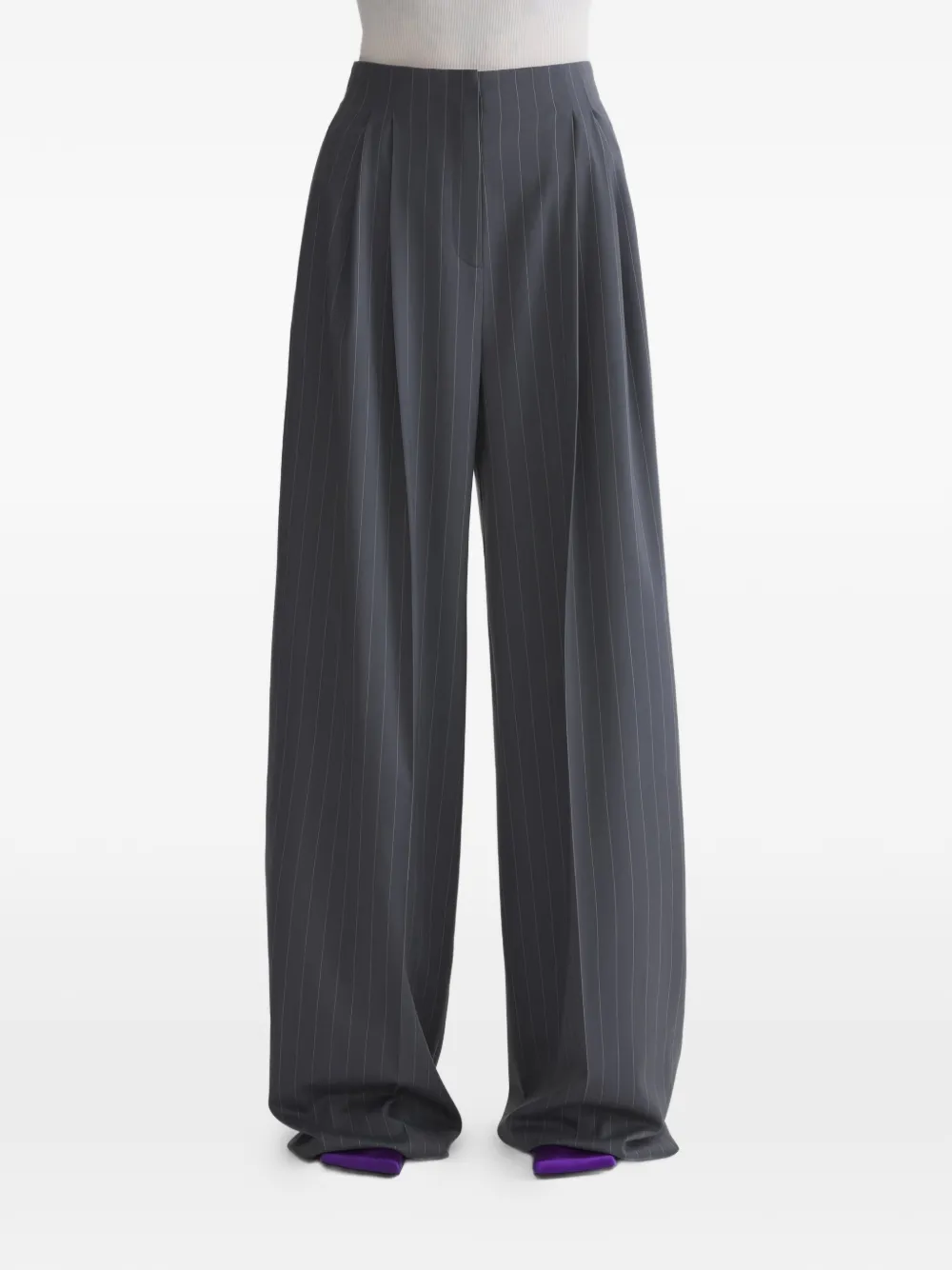 Mugler Pantaloni gessati a gamba ampia - Grigio