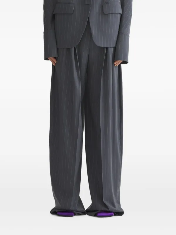 Mugler Pinstripe Wide Pleated Trousers in Grey