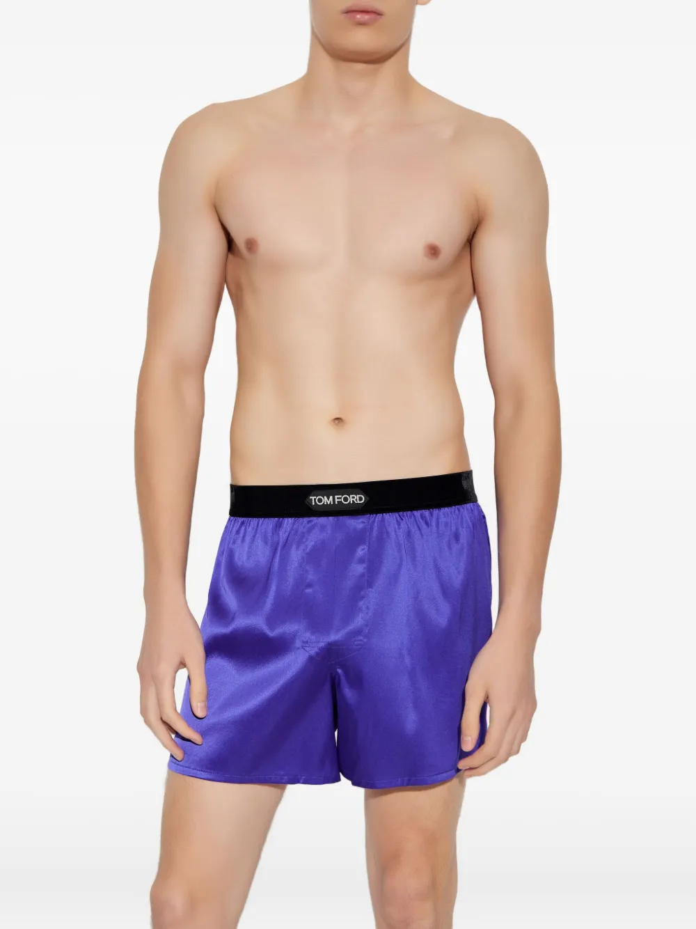 Tom Ford Logo-waistband Silk Boxers In Purple