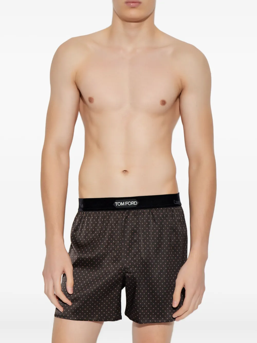 Tom Ford Polka-dot Pattern Silk Boxers In Brown