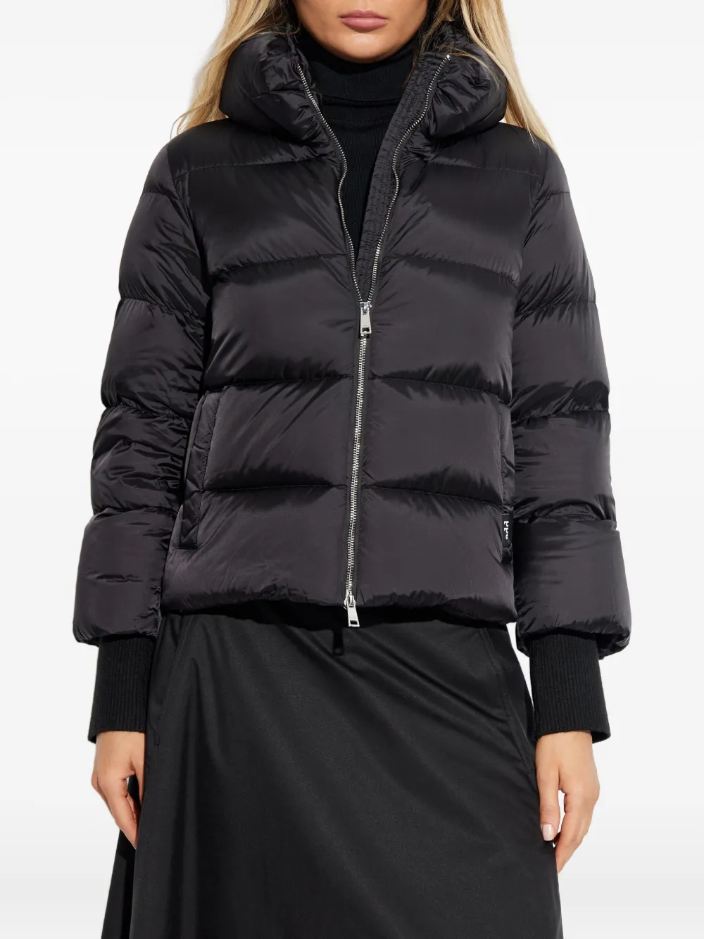 Add Funnel-neck Zip-fastening Puffer Jacket In Black