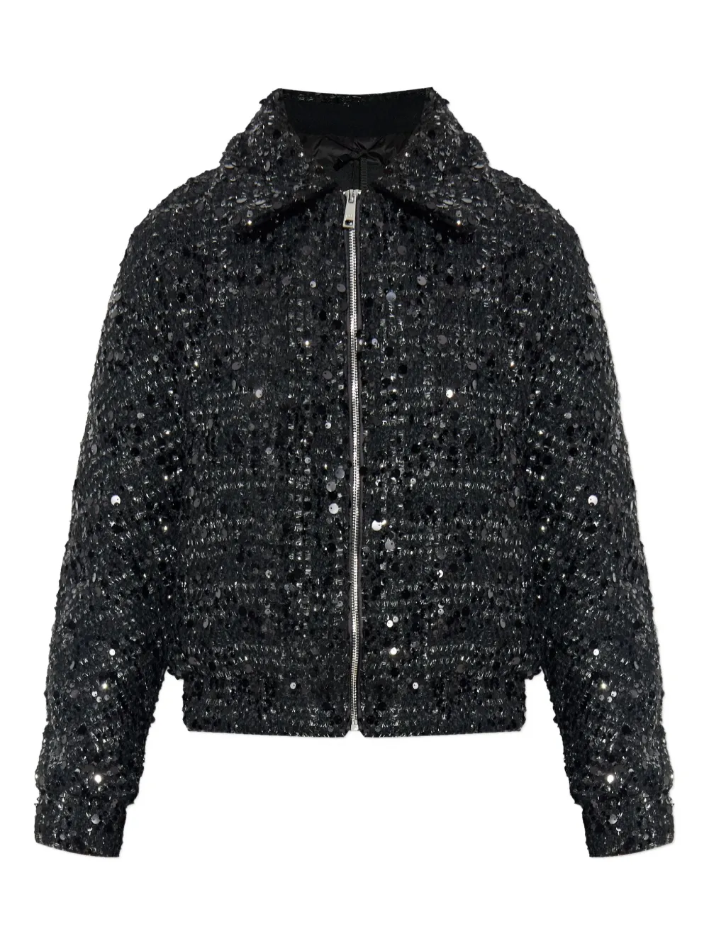 Add Sequin Zip-fastening Jacket In Black