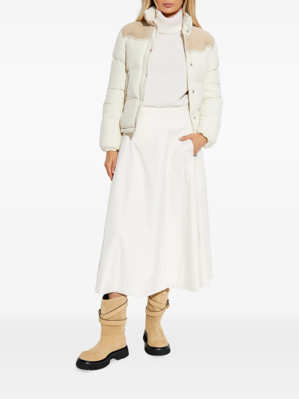 Add side-pocket midi skirt - Beige