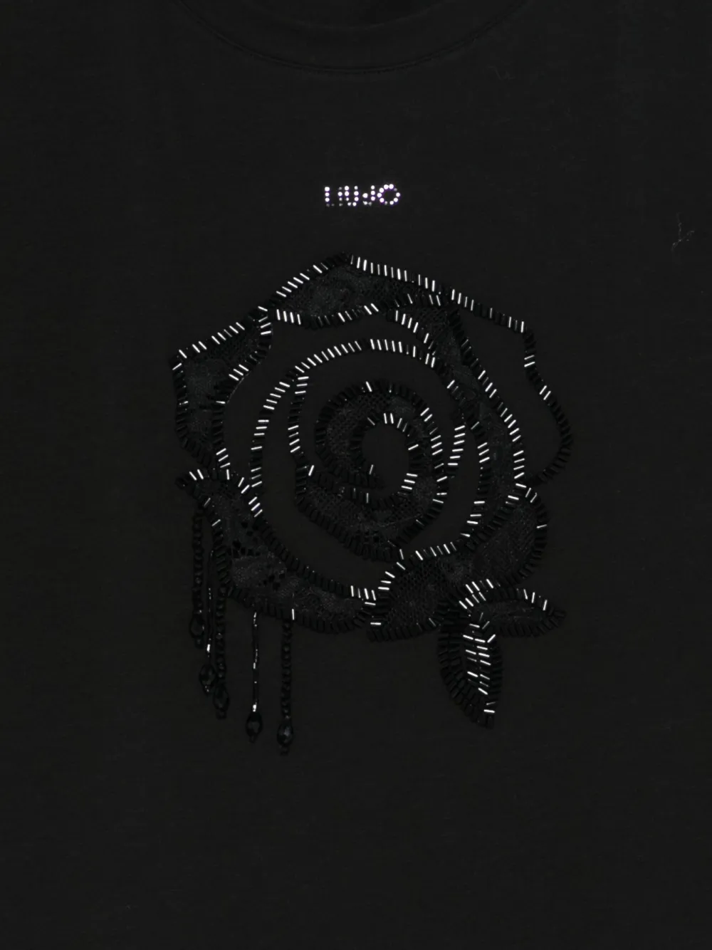 Liu •jo Beaded Lace-trim T-shirt In Black