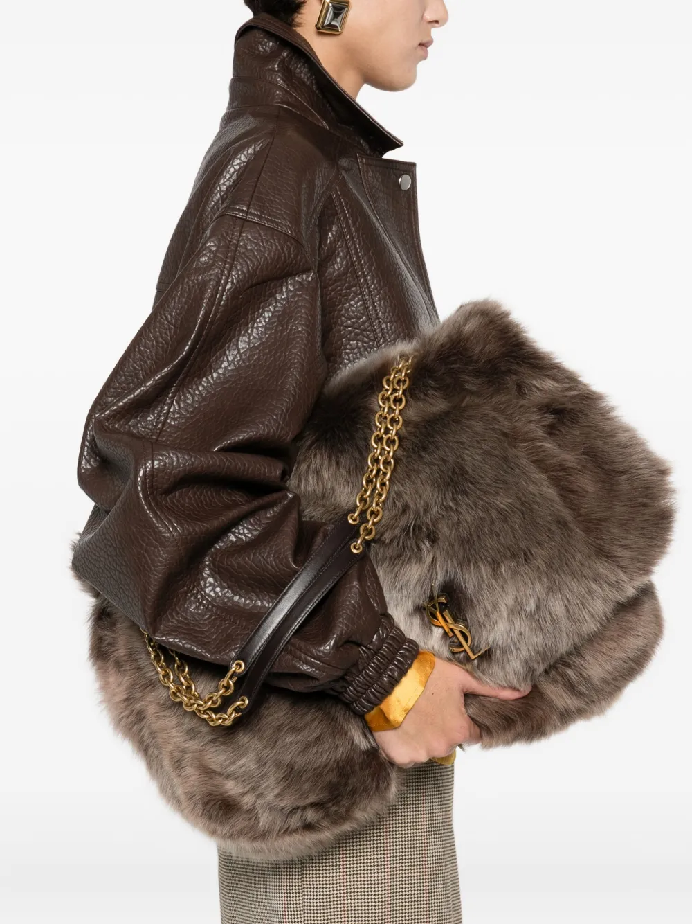 Saint Laurent Schoudertas met logoplakkaat - Bruin