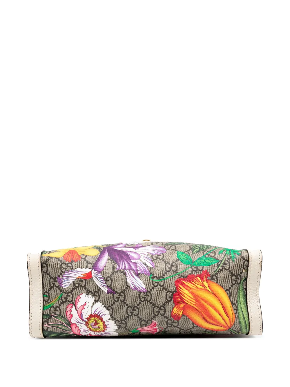 Pre-owned Gucci 2016-2025 Small Gg Supreme Flora Padlock Tote Bag In Brown