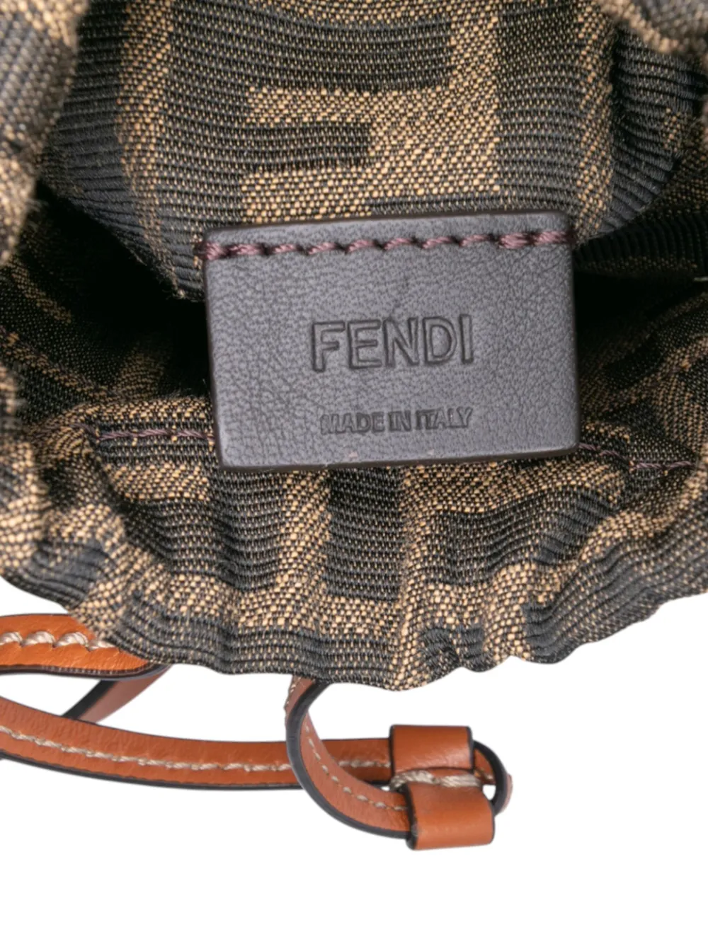 Pre-owned Fendi 2018-2025 Nano Zucca Canvas And Leather Step Out Bag Bucket Bag In Brown