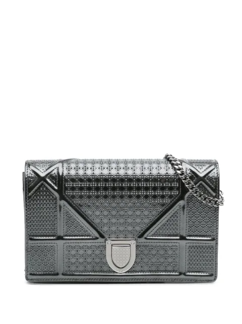 Christian Dior Pre-Owned 2018 Metallic Patent Microcannage Diorama Wallet on Chain crossbody bag