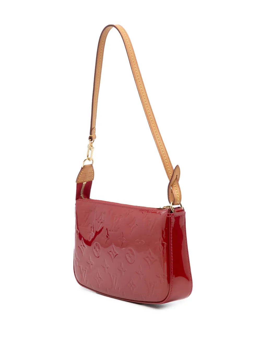Pre-owned Louis Vuitton 2012 Monogram Vernis Pochette Accessoires Shoulder Bag In Red