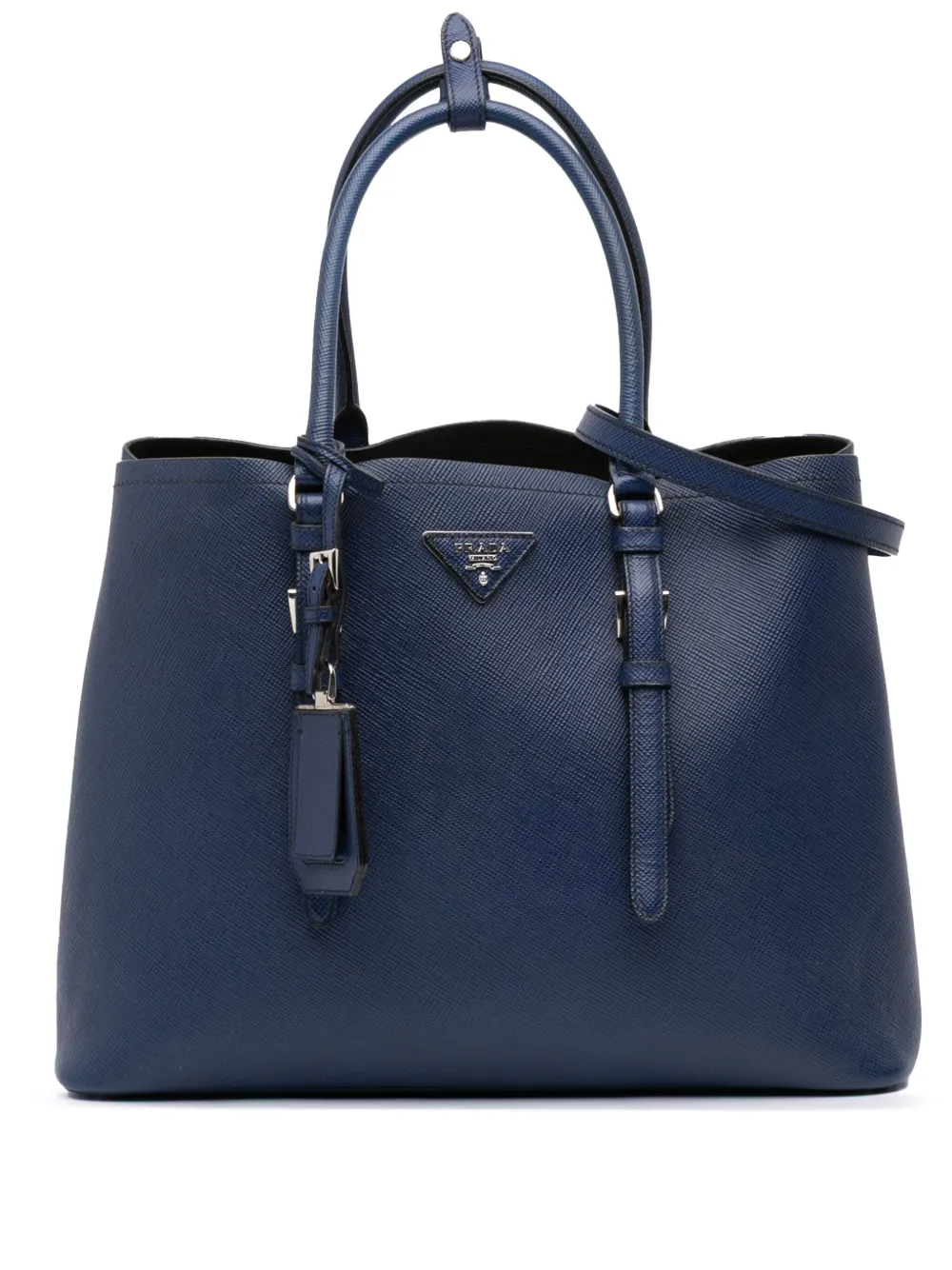 Pre-owned Prada 2000-2025 Large Saffiano Cuir Double Satchel In Blue