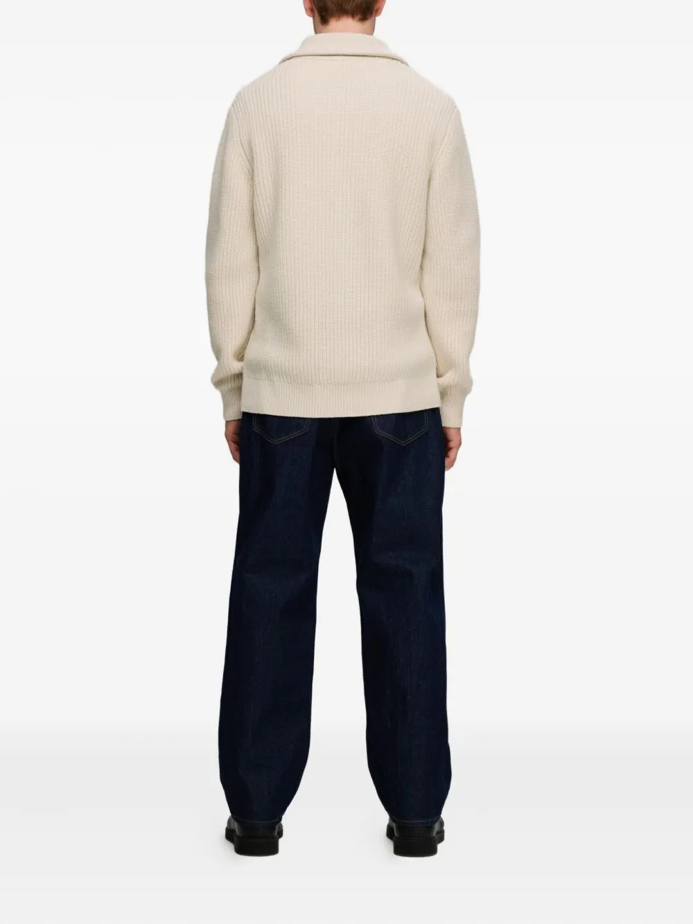 SELECTED Geribbelde trui met halve rits Beige