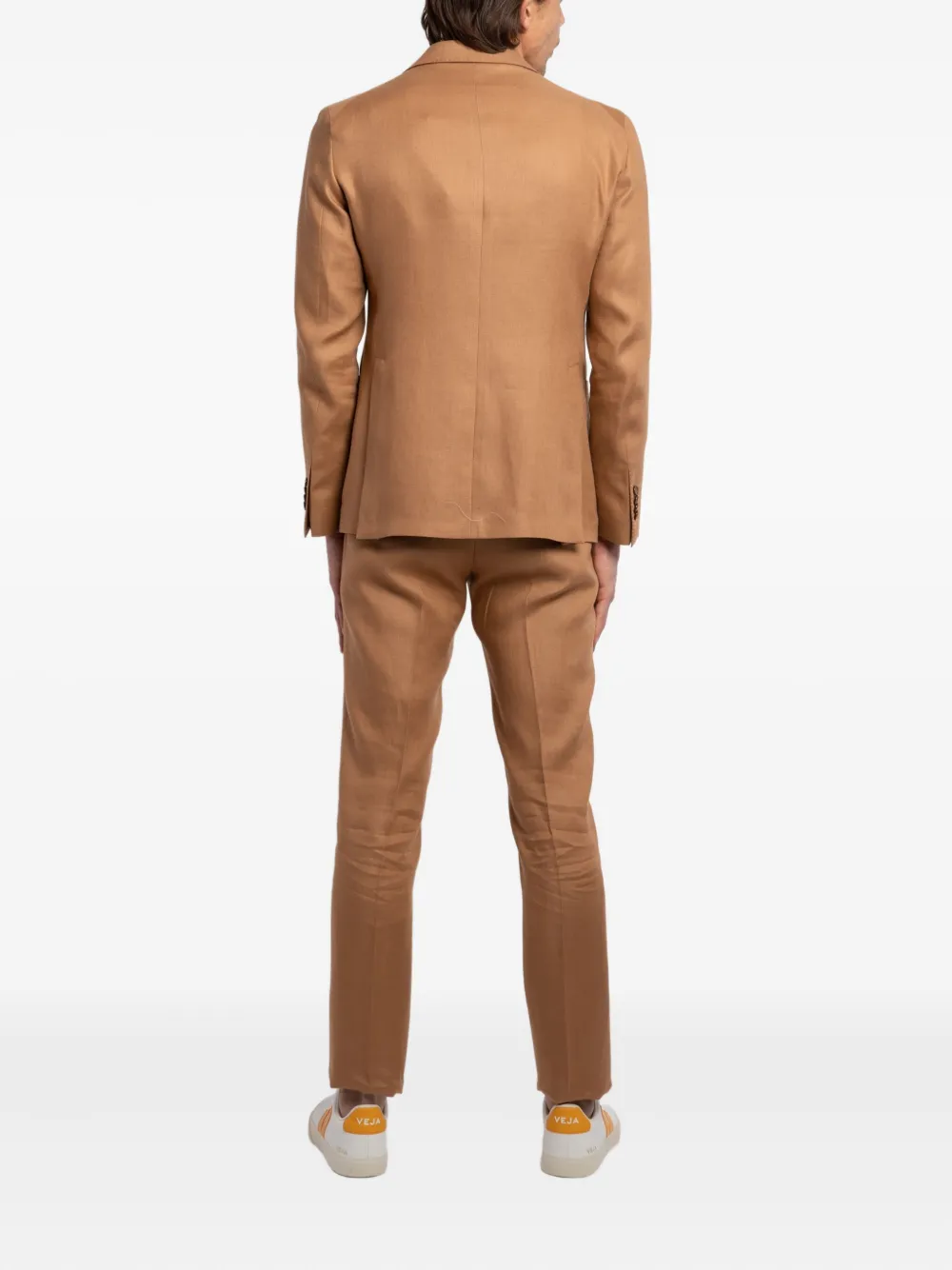 Tagliatore Single-breasted Linen Suit In Brown