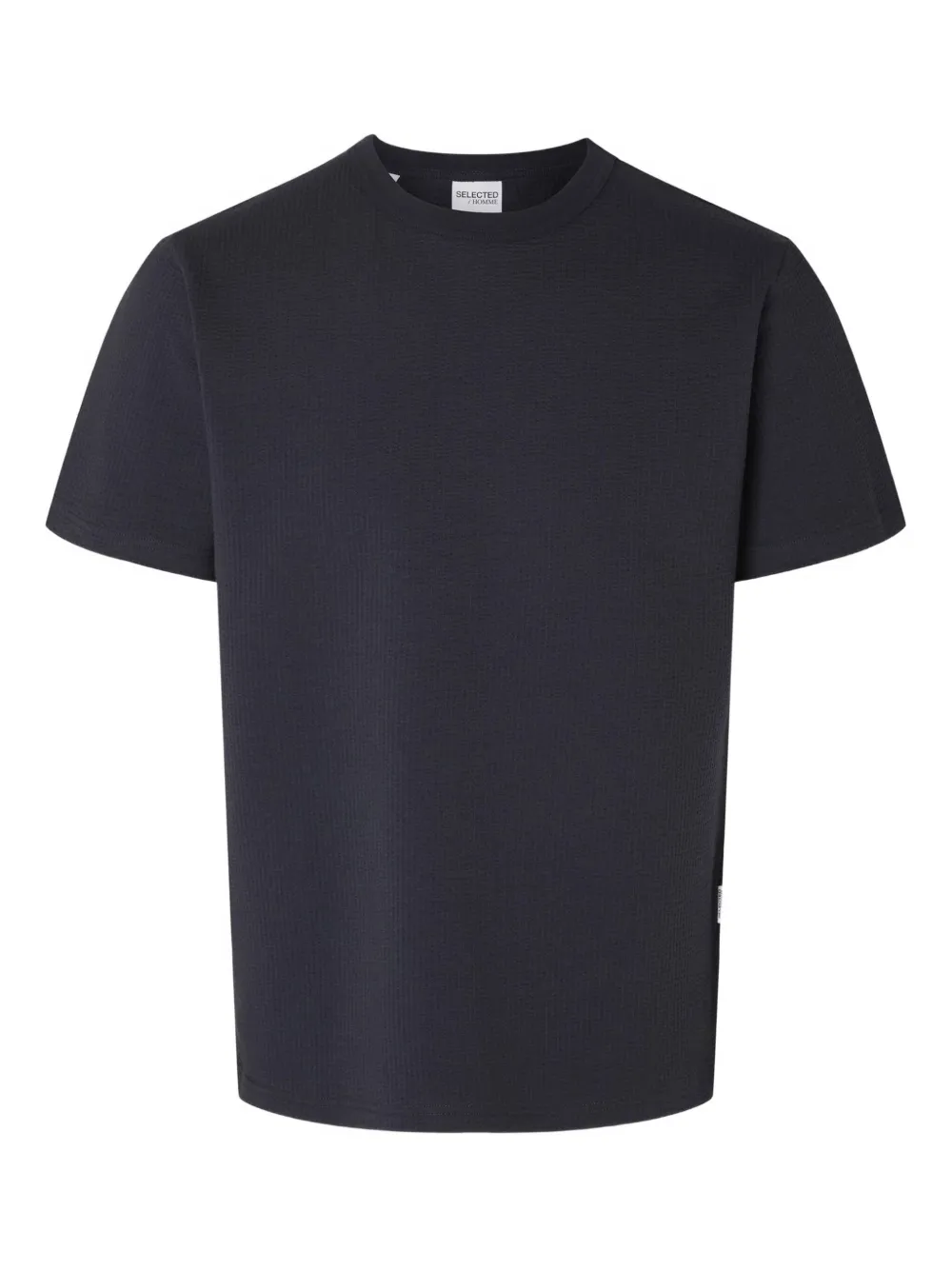 Selected Seersucker Crewneck T-shirt In Blue