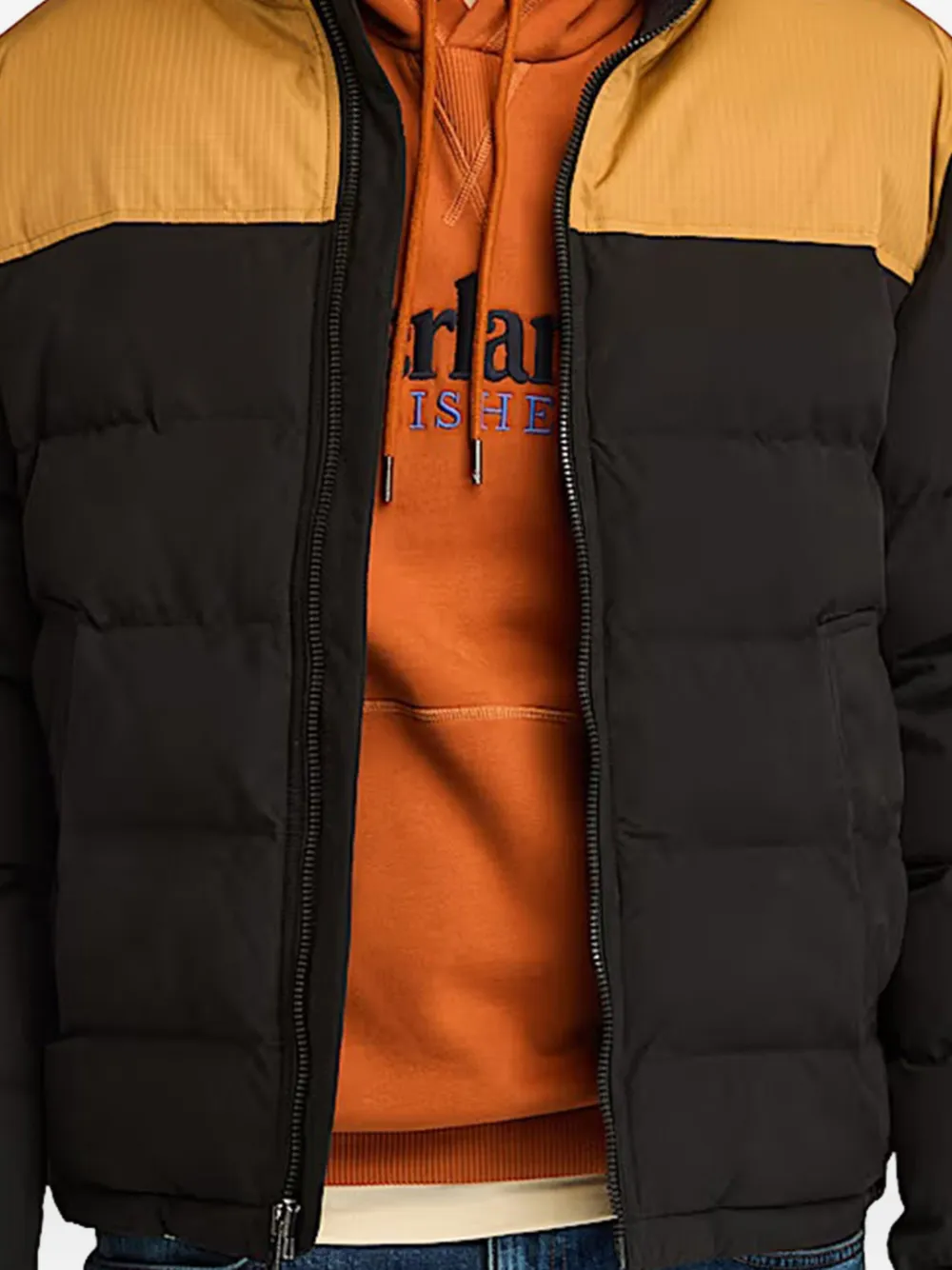 Timberland Tweekleurige gewatteerde jas met hoge hals - Zwart