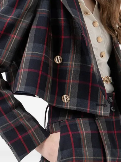 Catrafina tartan-check cropped blazer