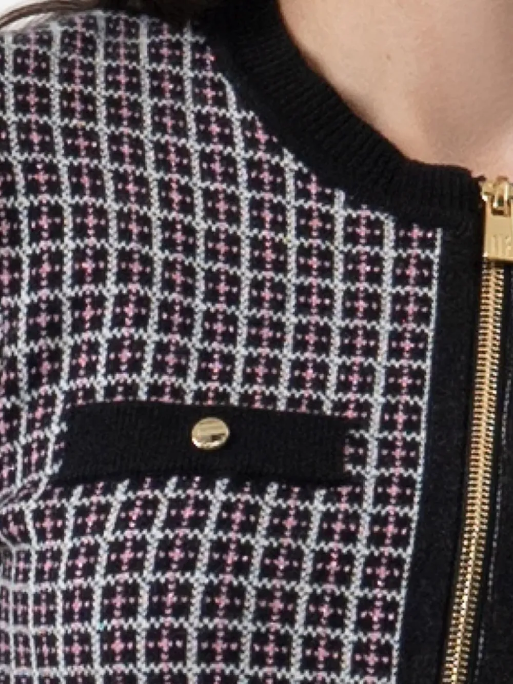 Catrafina Jacquard Zip-up Cardigan In White