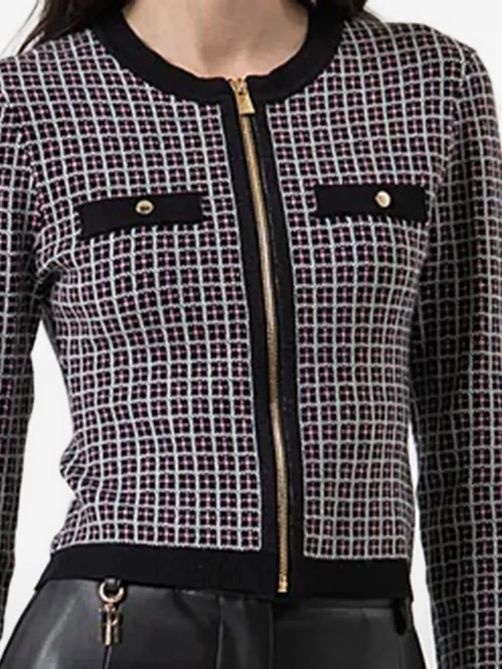 Catrafina Jacquard Zip-up Cardigan In White