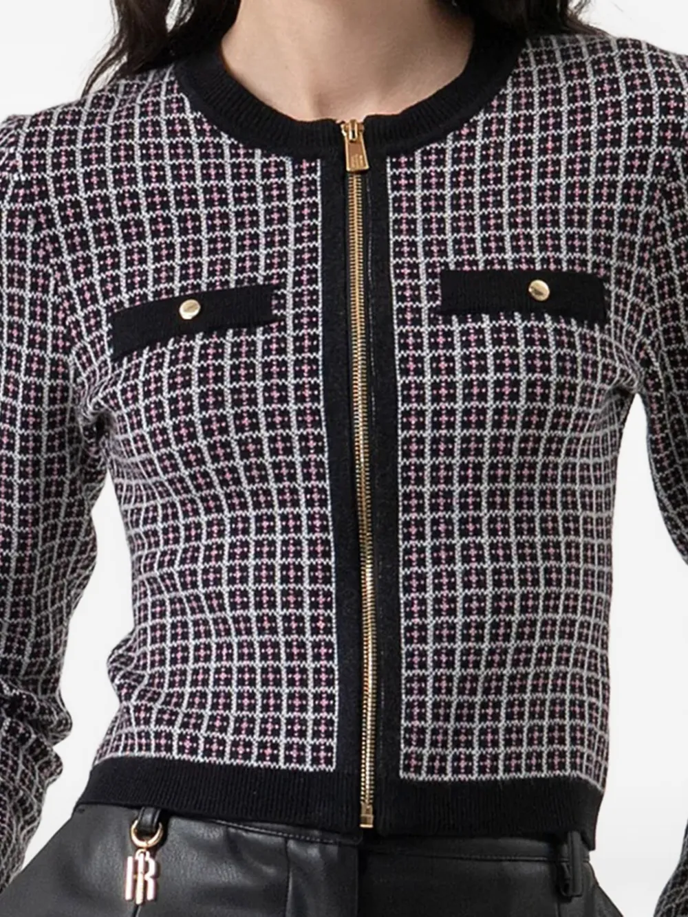 Catrafina Jacquard Zip-up Cardigan In White