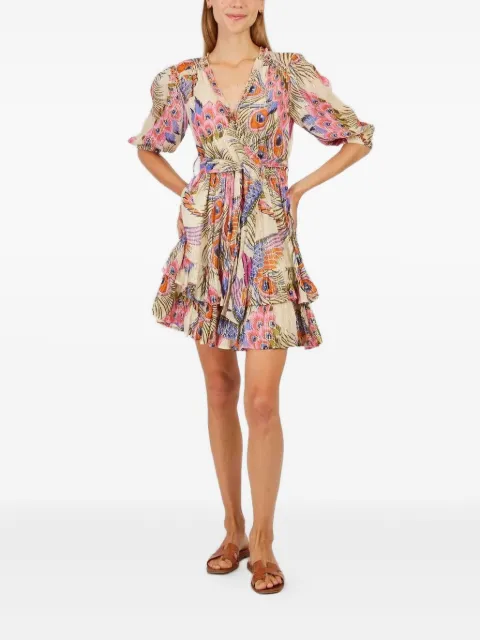 Derhy peacock-print puff-sleeve mini dress