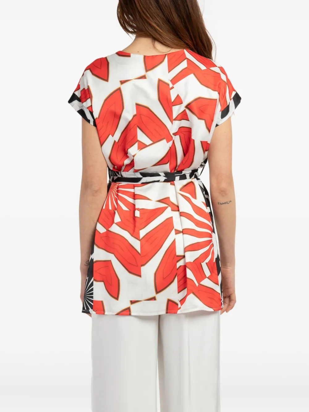 Twinset Tie-belt V-neck Short-sleeve Blouse In Red