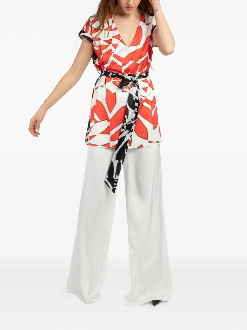 TWINSET Blouse met korte mouwen en V-hals - Rood