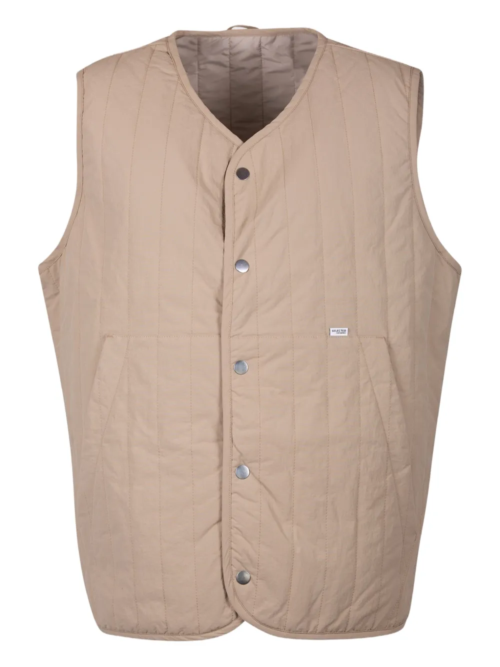 Selected Quilted Button Gilet In Brown