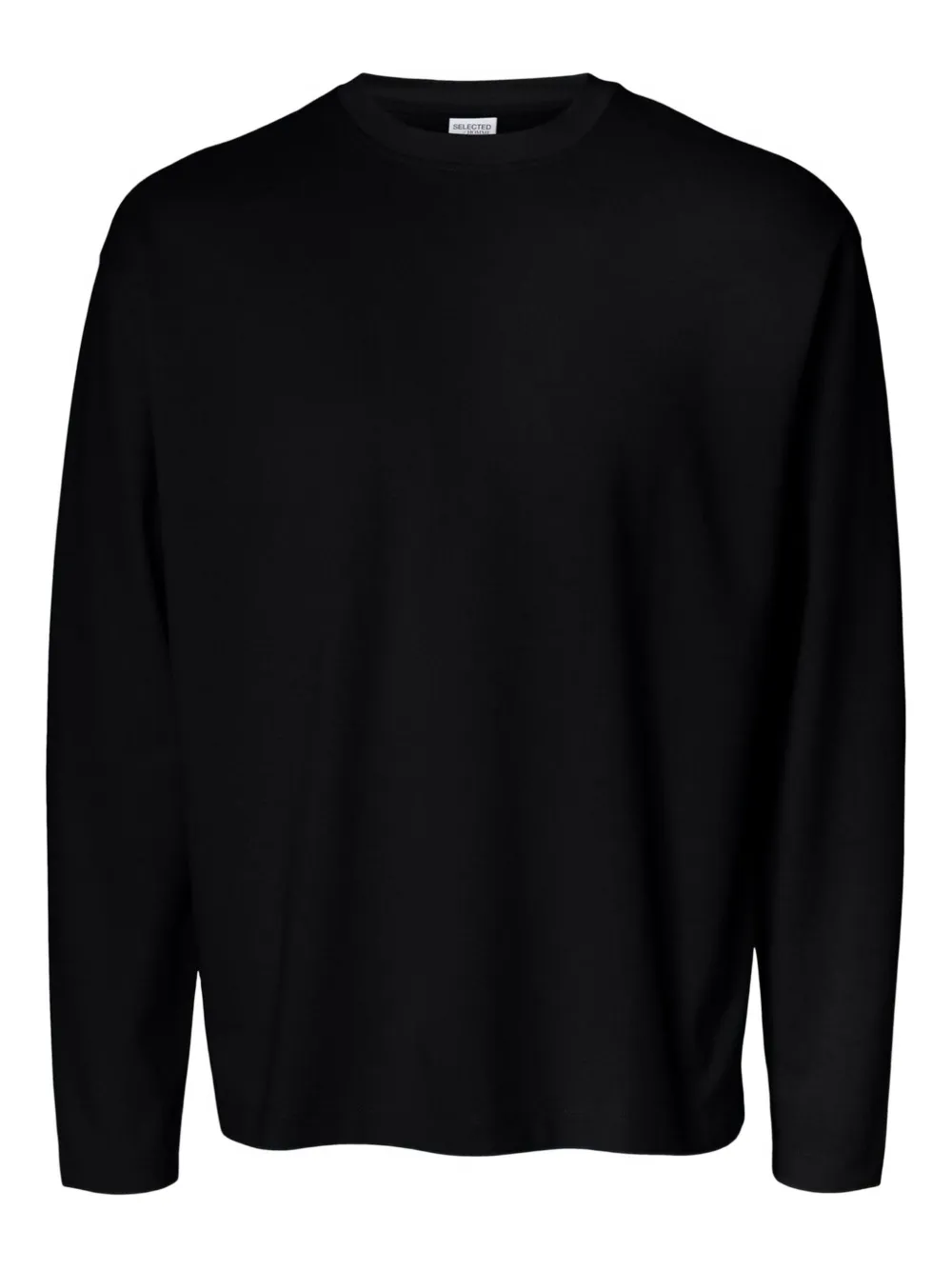 Selected Long-sleeve Crew-neck T-shirt In Black