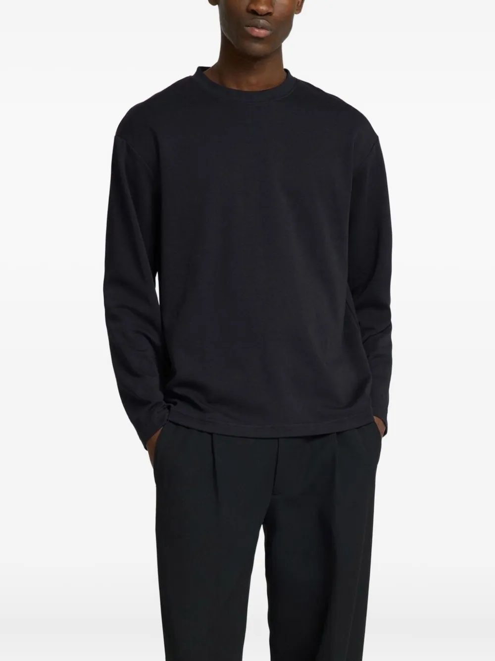 Selected Long-sleeve Crew-neck T-shirt In Black