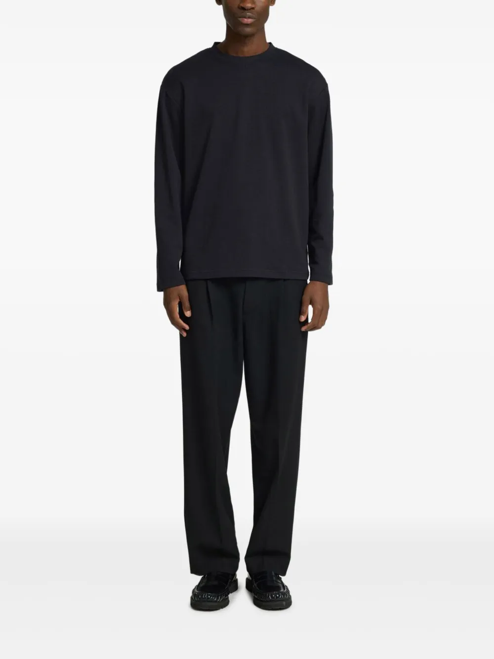 Selected Long-sleeve Crew-neck T-shirt In Black