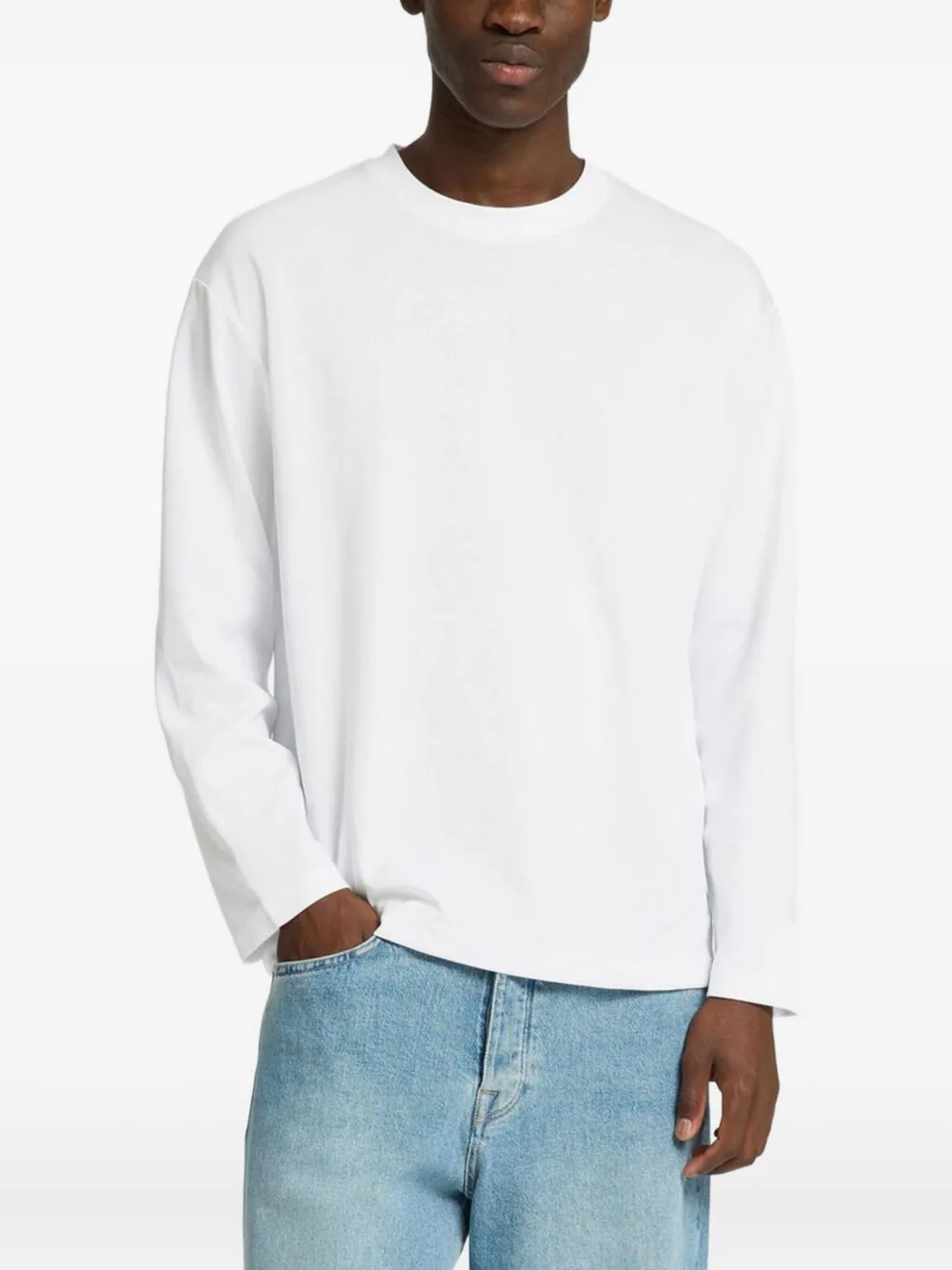Selected Long-sleeve Crew-neck T-shirt In White