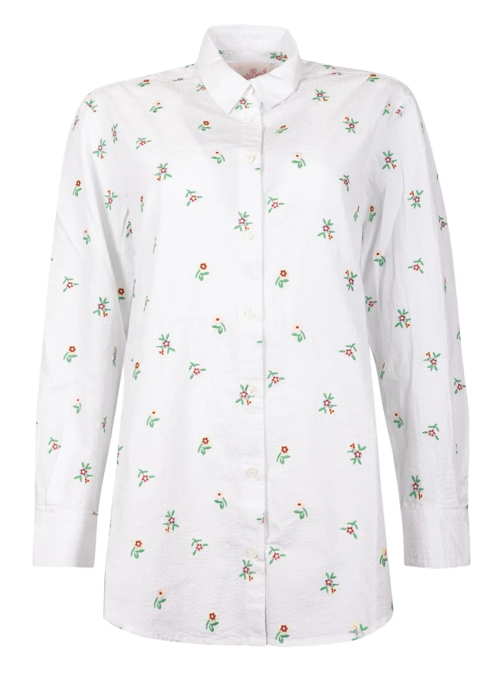 Mc2 Saint Barth Floral-embroidered Button-fastening Shirt In White