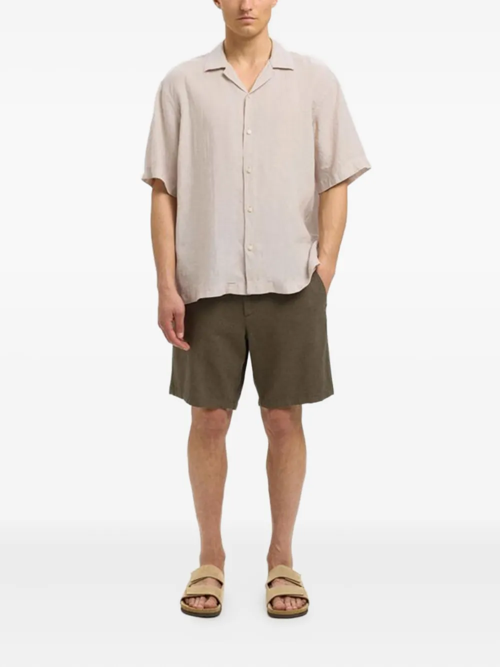 Selected Cuban Collar Short-sleeved Shirt In Brown