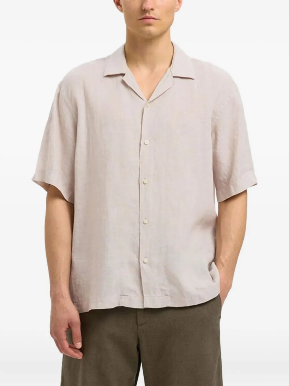 Selected Cuban Collar Short-sleeved Shirt In Brown
