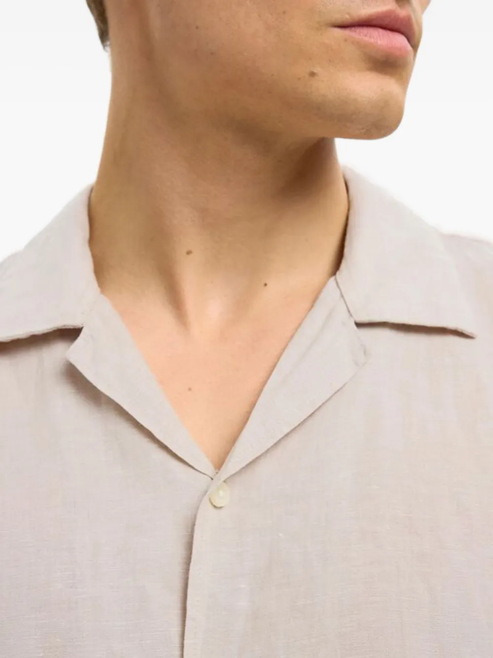 Selected Cuban Collar Short-sleeved Shirt In Brown