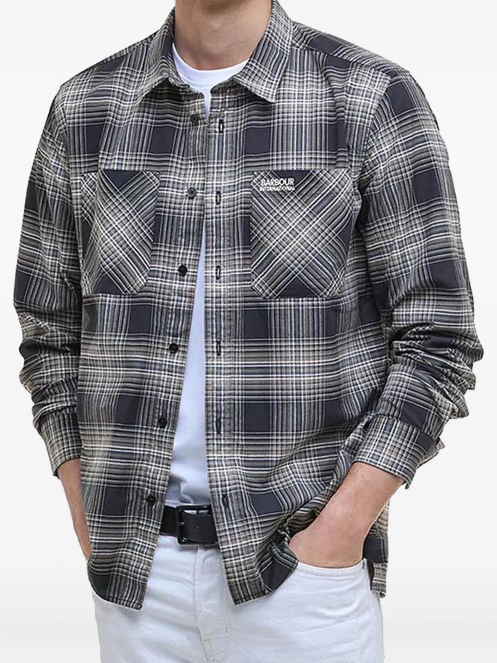 Barbour International Checked Pocket Shirt In Gray